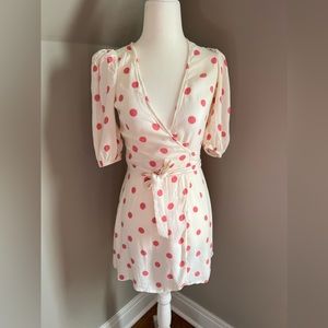 Polka dot pink and cream wrap dress xs